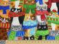 Preview: Patchworkstoff mit Katzen und bunten Schals Detailansicht mit Maß